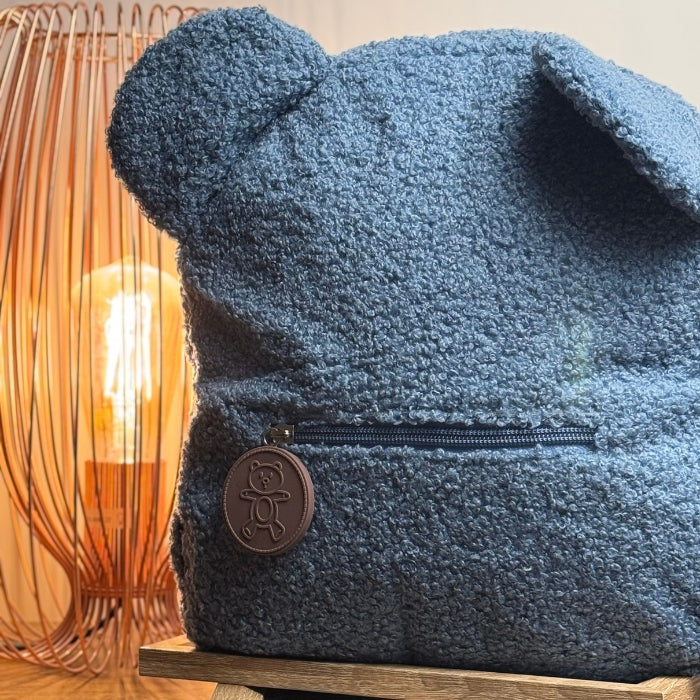 Ghiozdan de plus cu urechi, Teddy Albastru, 28 x 27 x 13 cm